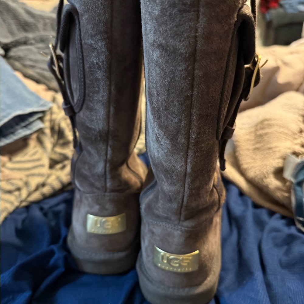 UGG Brown Suede Tall Buckle Boots
